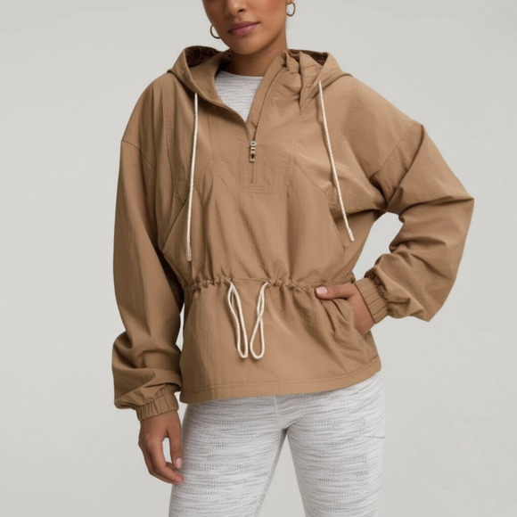 CALIA Hooded Windbreaker Womens L Tan Brown Pullover Anorak Water Repellent Spor - Picture 3 of 8
